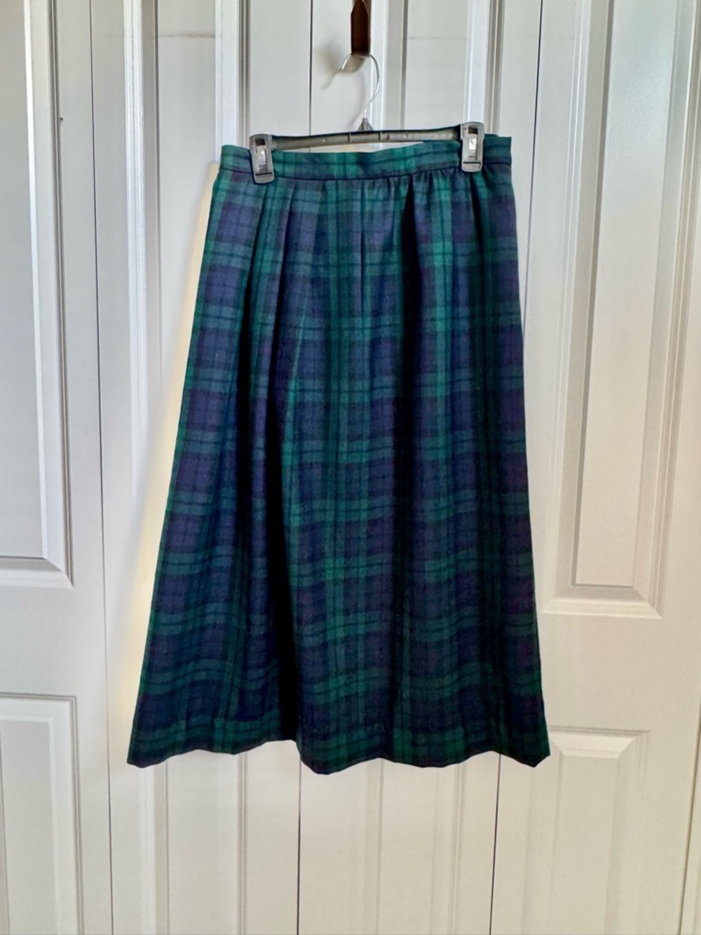 Lands' End Green and Navy Tartan Plaid Wool Skirt